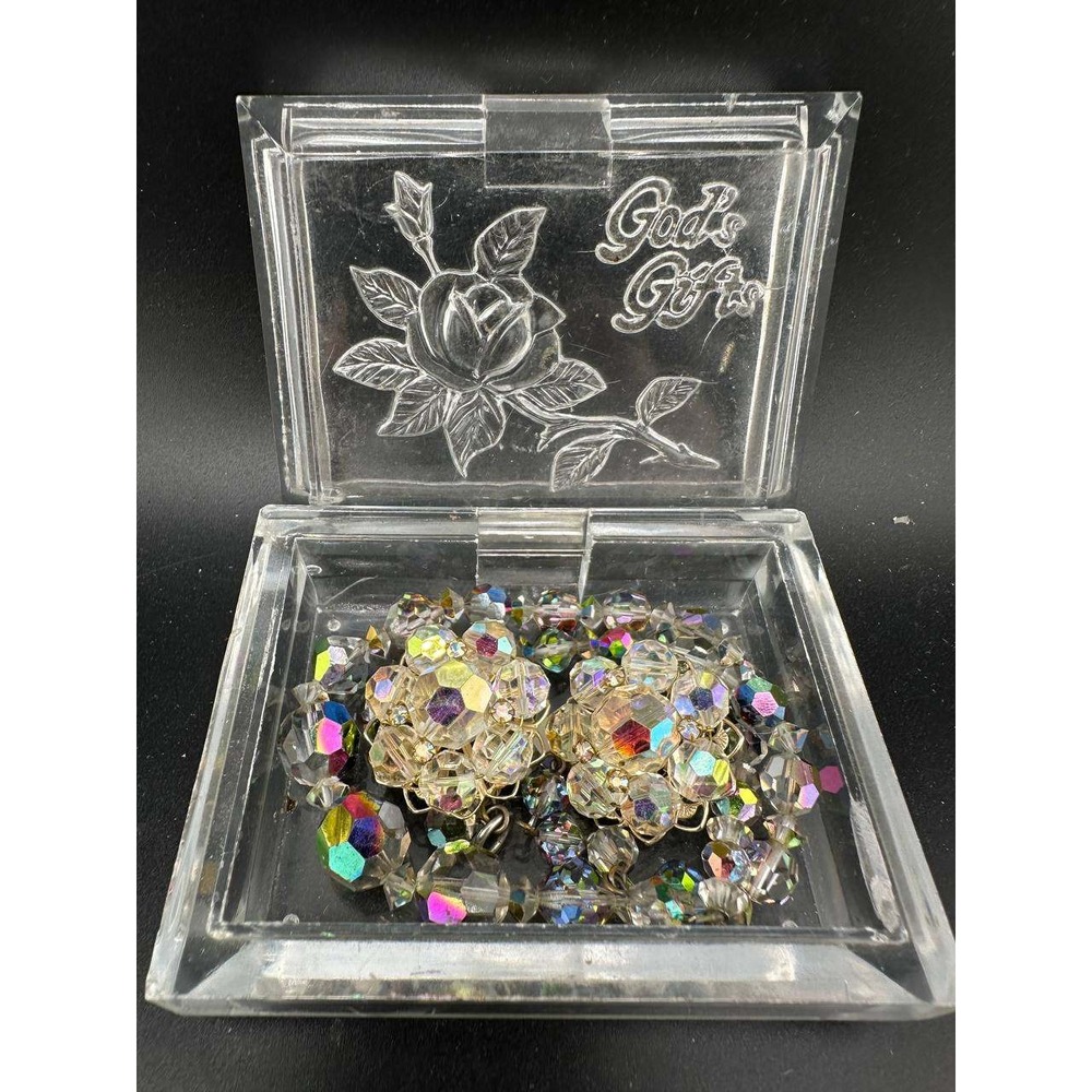 Alice Caviness Vintage AB Crystal Necklace and Clip Earrings Set‎ 056(62)